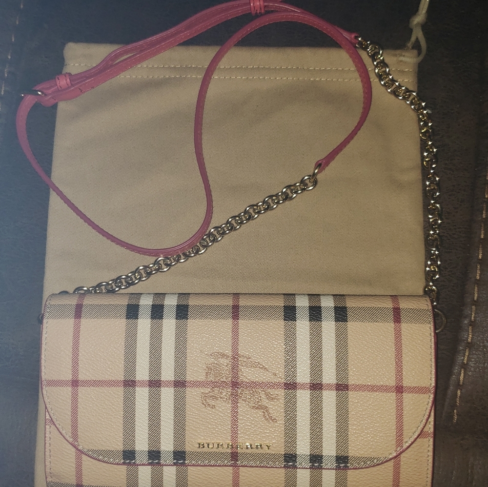 Burberry Wallet Chain Haymarket Henley Coral Red - Picture 4 of 8